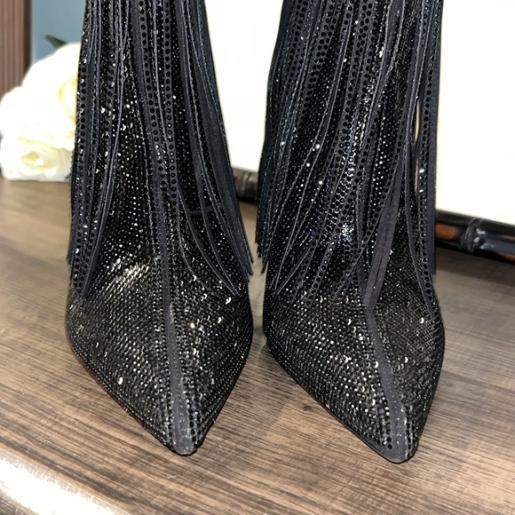 I.N.C. International Concepts Sahoj Western Fringe Booties, Black Bling NWOB sz7 - Picture 3 of 11